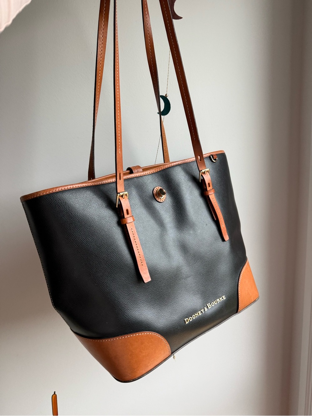 Dooney & Bourke Black Tote with Tan Leather Trim - Picture 2 of 5
